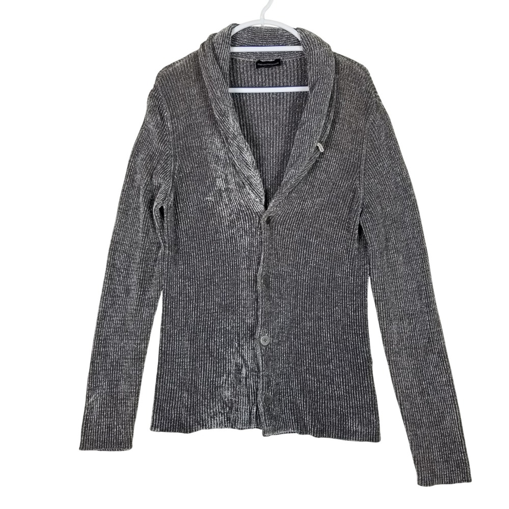 Emporio Armani Cardigan Mens 54 Silver Ribbed Chenille Shawl Collar P1G06M P151M